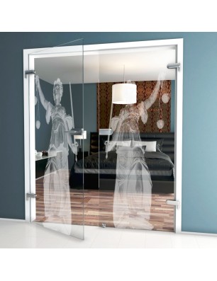 Ganzglastür Justitia Gelasert Auf Klarglas