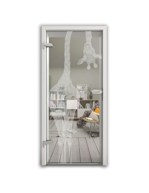 Ganzglastür Giraffenhals Gelasert Auf Klarglas