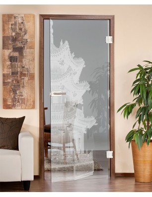 Ganzglastür Pagode II Gelasert Auf Klarglas