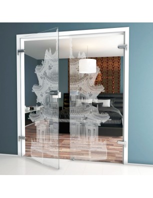 Ganzglastür Pagode II Gelasert Auf Klarglas