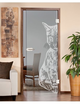 Ganzglastür Katze Gelasert Auf Klarglas