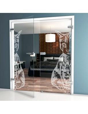 Ganzglastür Katze Gelasert Auf Klarglas