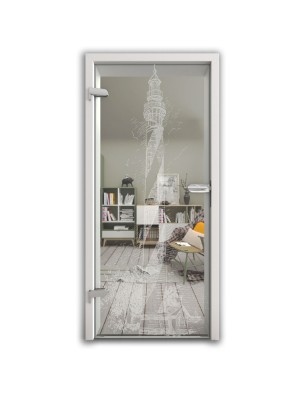 Ganzglastür Leuchtturm Gelasert Auf Klarglas