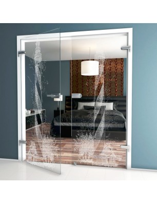 Ganzglastür Leuchtturm Gelasert Auf Klarglas