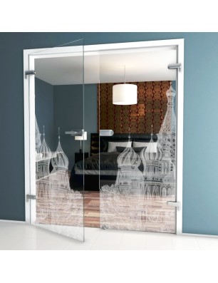 Ganzglastür Moskau Gelasert Auf Klarglas