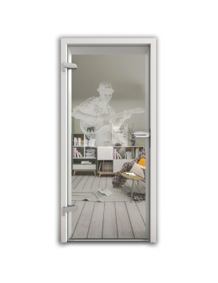 Ganzglastür Gitarist Gelasert Auf Klarglas