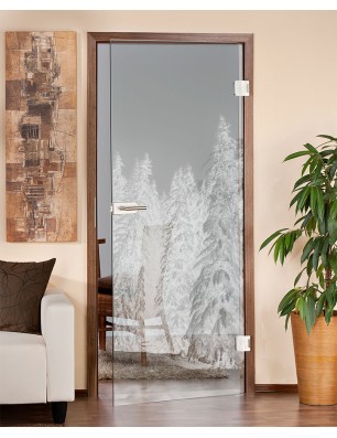 Ganzglastür Winterwald Gelasert Auf Klarglas