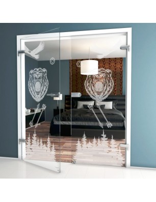 Ganzglastür Wild Life Gelasert Auf Klarglas