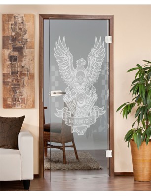 Ganzglastür Biker Gelasert Auf Klarglas