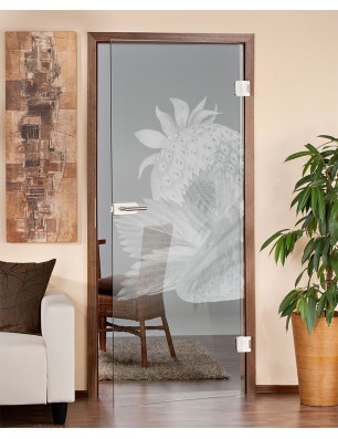 Ganzglastür Erdbeere 2 Gelasert Auf Klarglas