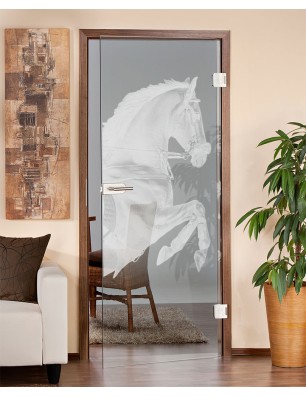 Ganzglastür Pferd Gelasert Auf Klarglas