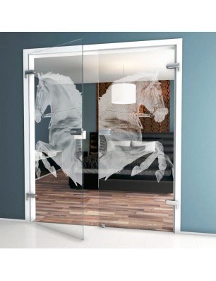 Ganzglastür Pferd Gelasert Auf Klarglas