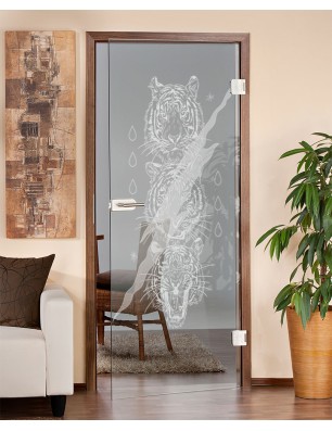 Ganzglastür Lions Gelasert Auf Klarglas