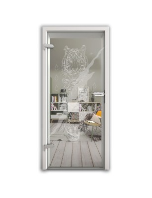 Ganzglastür Lions Gelasert Auf Klarglas