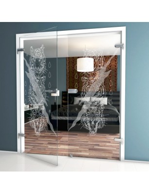 Ganzglastür Lions Gelasert Auf Klarglas