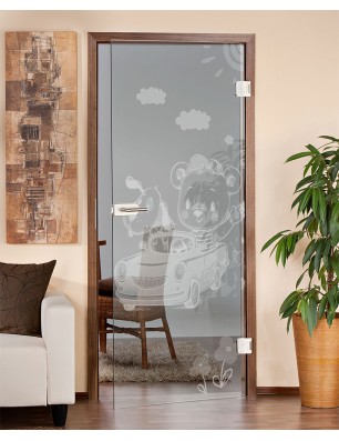 Ganzglastür kids car Gelasert Auf Klarglas