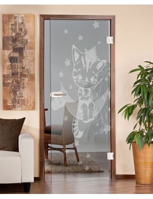 Ganzglastür kids moon Gelasert Auf Klarglas