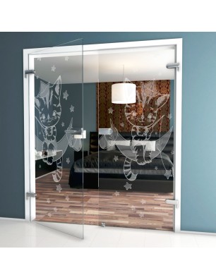 Ganzglastür kids moon Gelasert Auf Klarglas