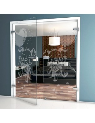 Ganzglastür kids baloon Gelasert Auf Klarglas