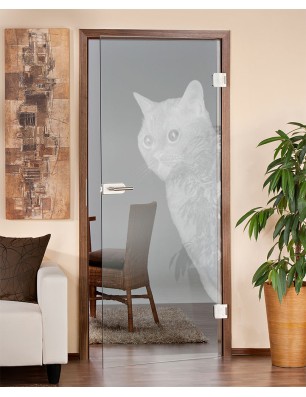 Ganzglastür Cats Gelasert Auf Klarglas