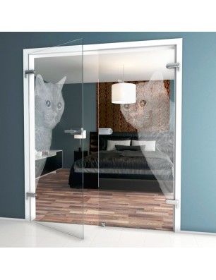 Ganzglastür Cats Gelasert Auf Klarglas