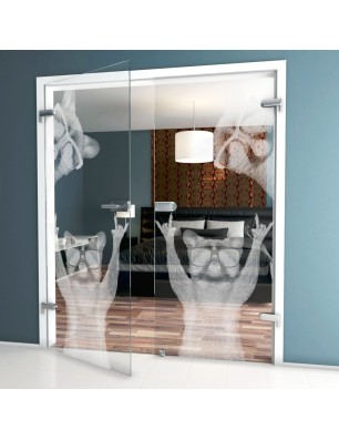 Ganzglastür Waschbären Gelasert Auf Klarglas