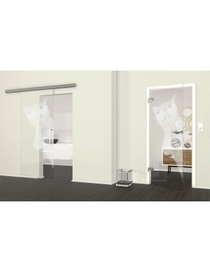 Ganzglastür Drinking Cat Gelasert Auf Klarglas