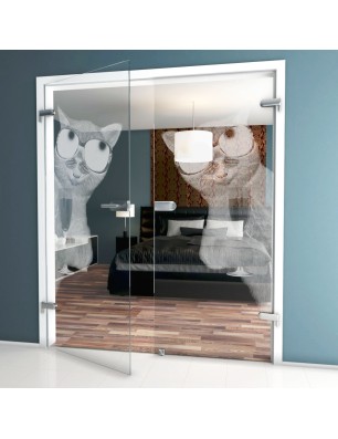 Ganzglastür Drinking Cat Gelasert Auf Klarglas