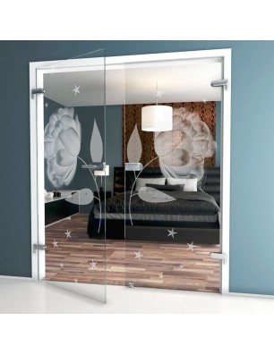 Ganzglastür Blume Gelasert Auf Klarglas