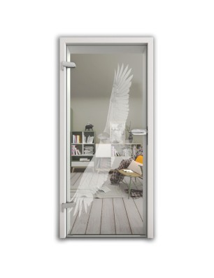 Ganzglastür Adler Gelasert Auf Klarglas