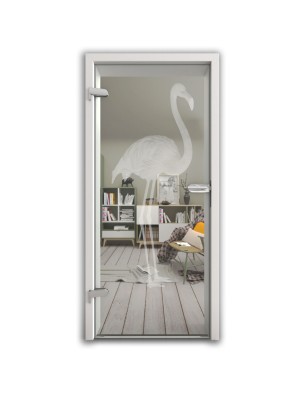 Ganzglastür Flamingo Gelasert Auf Klarglas
