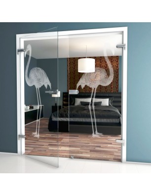 Ganzglastür Flamingo Gelasert Auf Klarglas