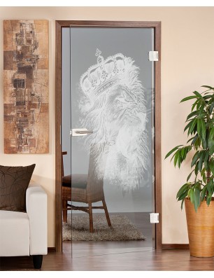 Ganzglastür Lionking Gelasert Auf Klarglas