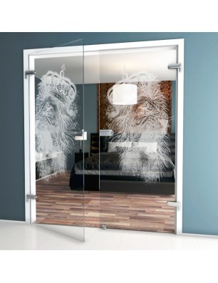 Ganzglastür Lionking Gelasert Auf Klarglas