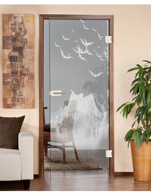 Ganzglastür Spukhaus Gelasert Auf Klarglas