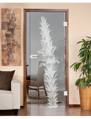 Ganzglastür Acantus Montanus Gelasert Auf Klarglas