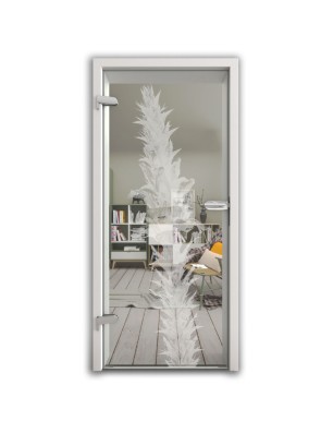 Ganzglastür Acantus Montanus Gelasert Auf Klarglas