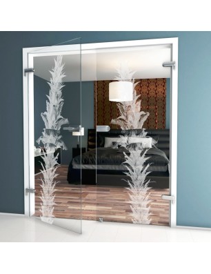 Ganzglastür Acantus Montanus Gelasert Auf Klarglas