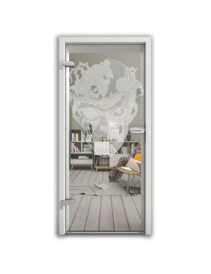 Ganzglastür Skull 4 Gelasert Auf Klarglas