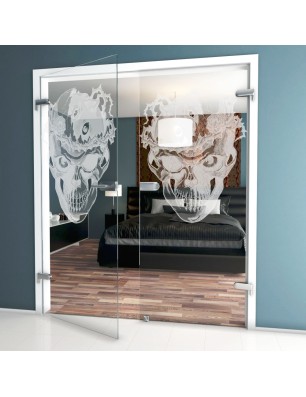 Ganzglastür Skull 4 Gelasert Auf Klarglas