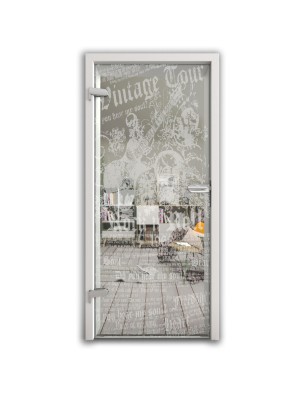 Ganzglastür Vintage Tour Gelasert Auf Klarglas