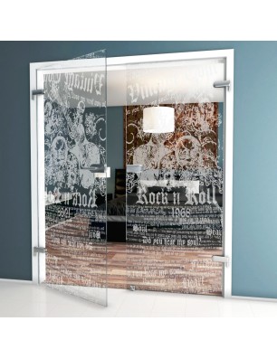 Ganzglastür Vintage Tour Gelasert Auf Klarglas