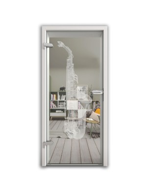 Ganzglastür Saksofon Gelasert Auf Klarglas