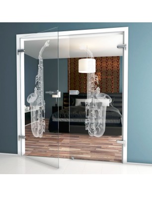 Ganzglastür Saksofon Gelasert Auf Klarglas