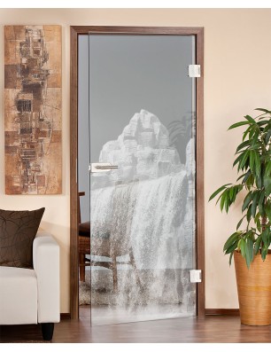 Ganzglastür Wasserfall II Gelasert Auf Klarglas