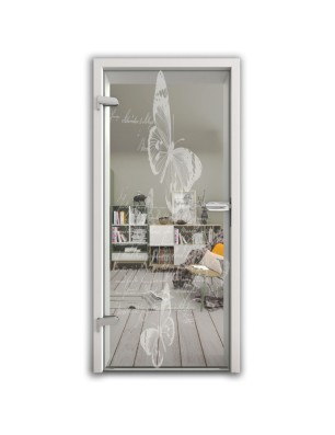 Ganzglastür Vintage Butterfly Gelasert Auf Klarglas