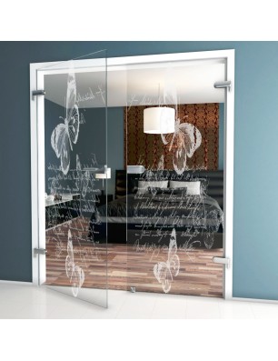 Ganzglastür Vintage Butterfly Gelasert Auf Klarglas