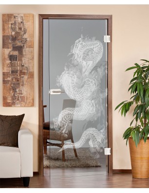 Ganzglastür Dragon Gelasert Auf Klarglas