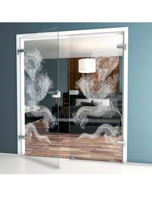 Ganzglastür Dragon Gelasert Auf Klarglas