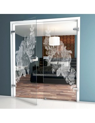 Ganzglastür Rose Gelasert Auf Klarglas